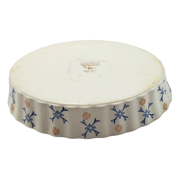 Temptations Atomic Flower Ceramic Oval Scalloped Casserole Dish Blue/Gold/Ivory - Picture 6 of 7